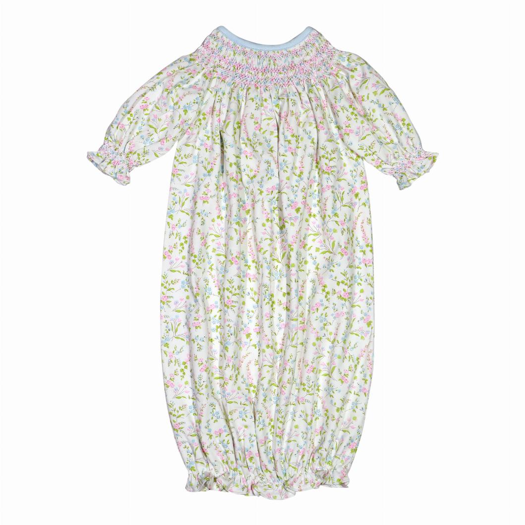 BELLE BLUE/PINK FLORAL HAND SMOCKED BISHOP GOWN