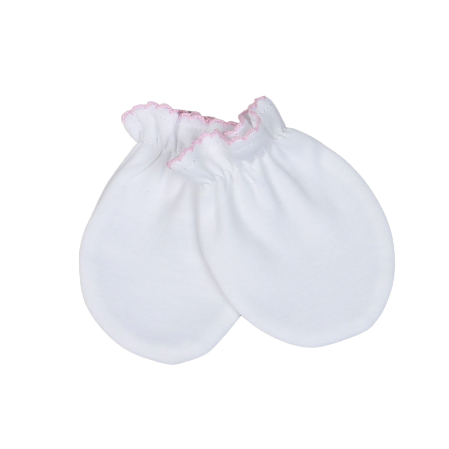 WPP-021 White Mittens Pink Picot Trim.