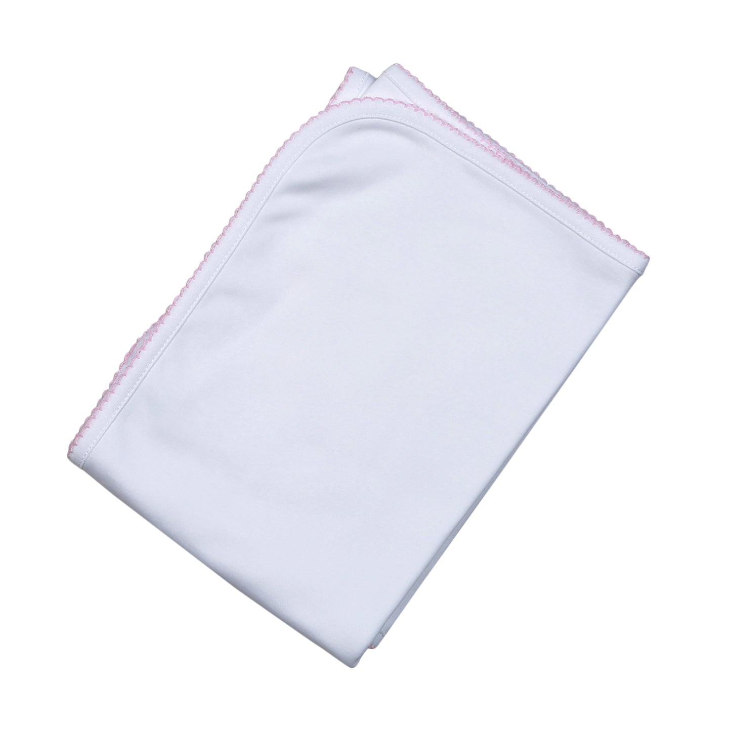 WPP-016 White Receiving Blanket Pink Picot Trim 28"x 29".
