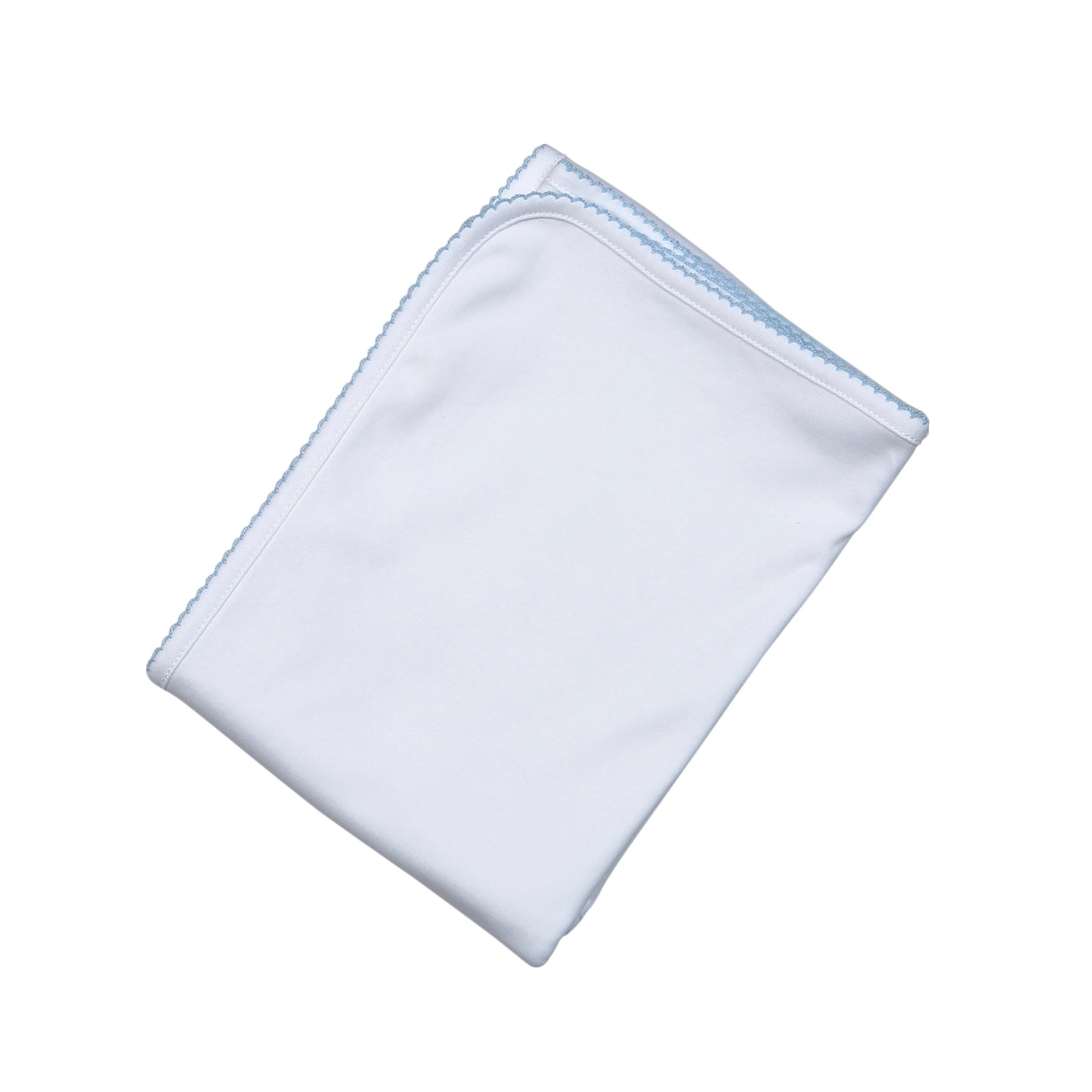 WBP-016 White Receiving Blanket Blue Picot Trim 28"x 29".