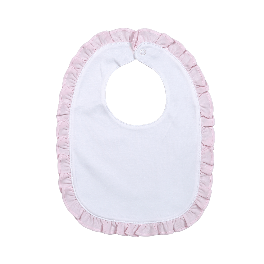 LIL-017 Lily White and Pink Ruffles Bib.