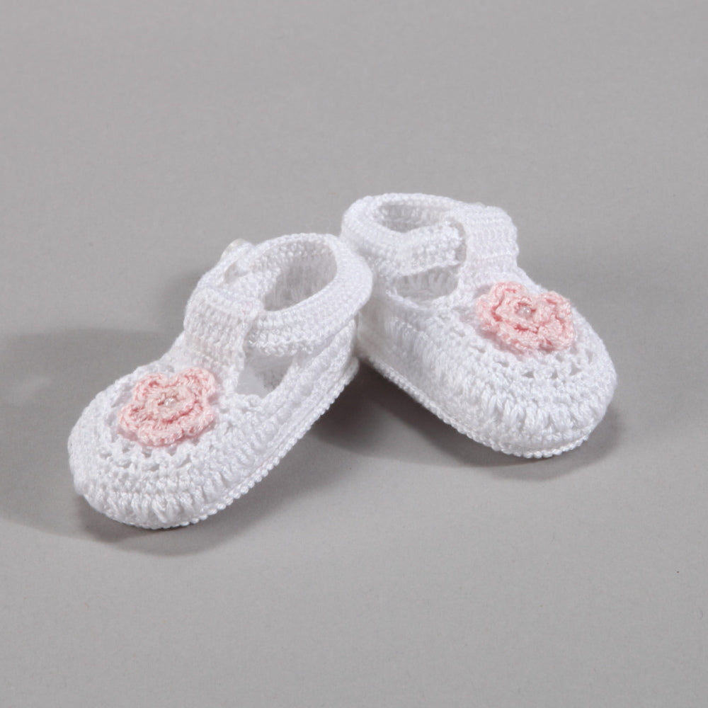 BBO-600 WHITE & PINK CROCHET PIMA BOOTIES