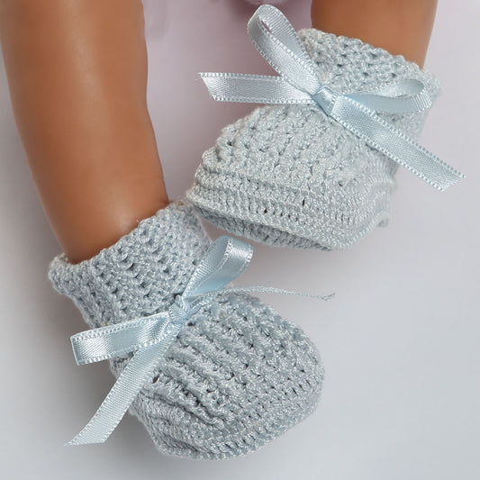 BBO-800 BLUE CROCHET PIMA BOOTIES