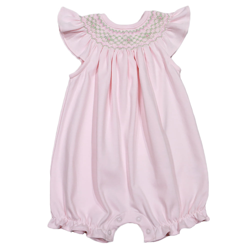 PNG-530 PINK AND GREEN HAND SMOCKED PIMA BISHOP BUBBLE