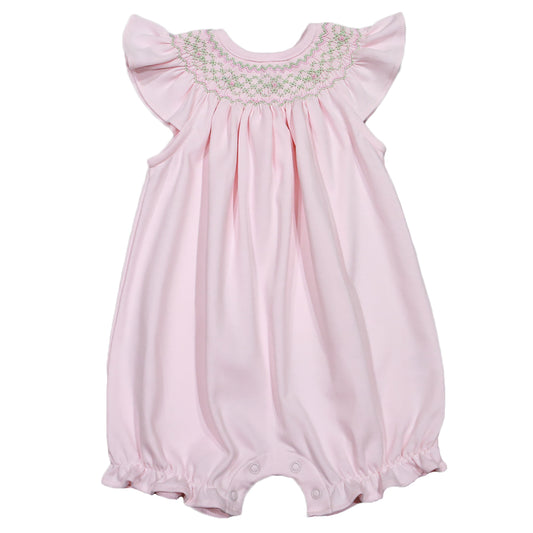 PNG-530 PINK AND GREEN HAND SMOCKED PIMA BISHOP BUBBLE