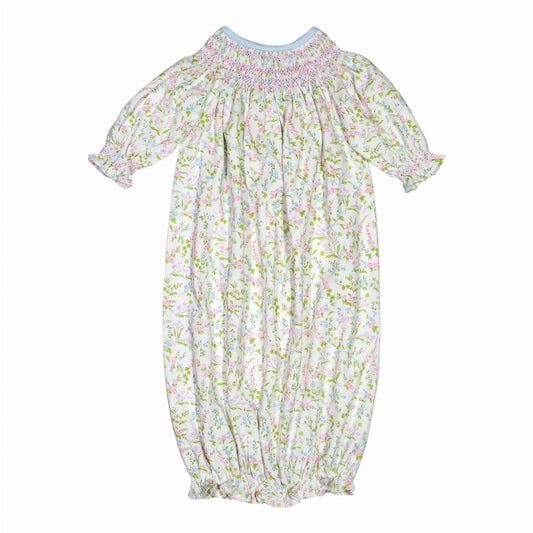 BELLE BLUE/PINK FLORAL HAND SMOCKED BISHOP GOWN