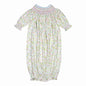 BELLE BLUE/PINK FLORAL HAND SMOCKED BISHOP GOWN