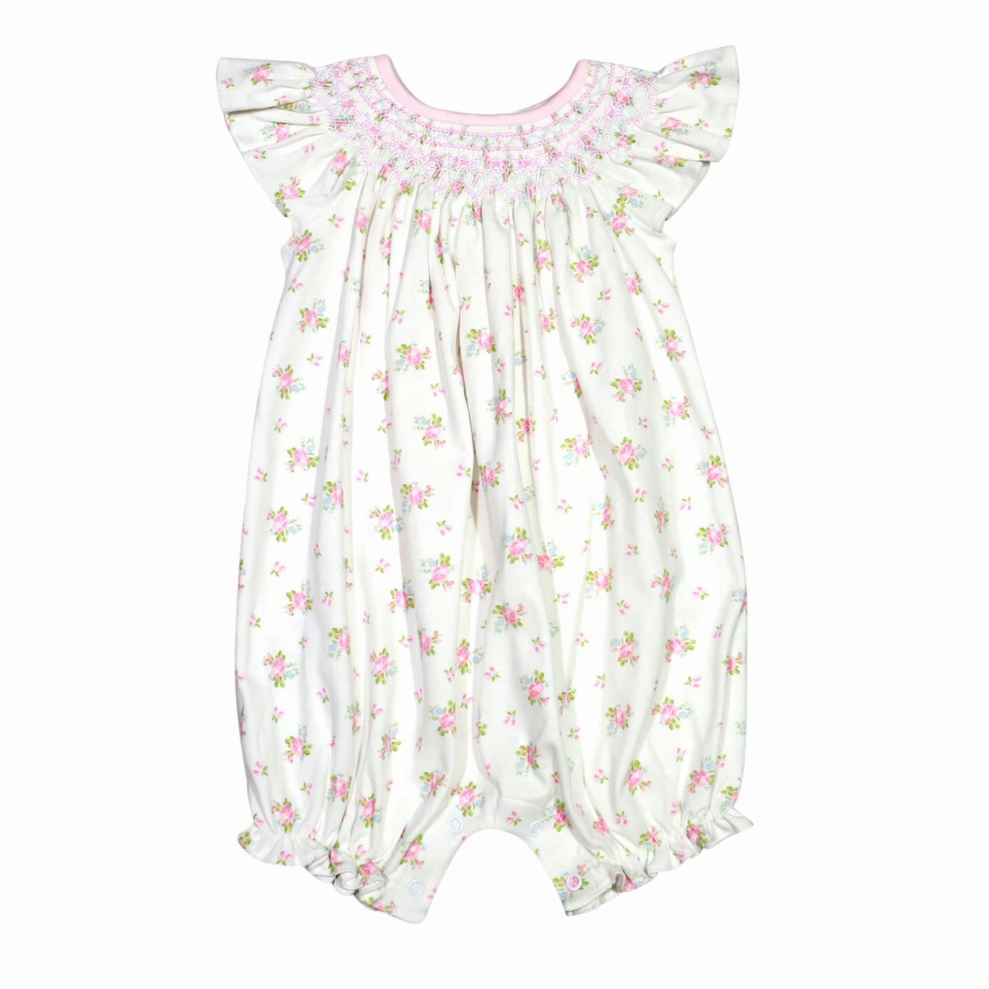 RPF-430 ROSIE PINK FLORAL HAND SMOCKED BISHOP BUBBLE