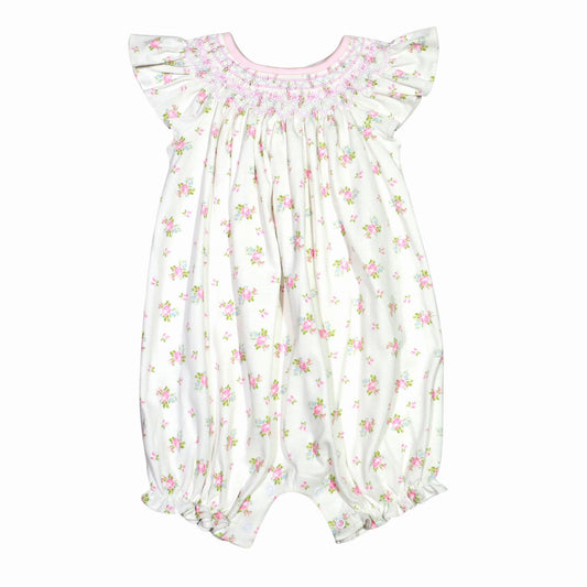 RPF-430 ROSIE PINK FLORAL HAND SMOCKED BISHOP BUBBLE