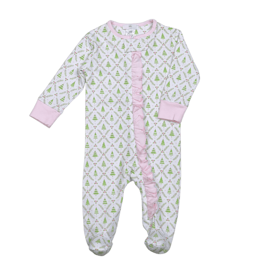 TRP-299 Pink Christmas Trees Pima Zipper Footie