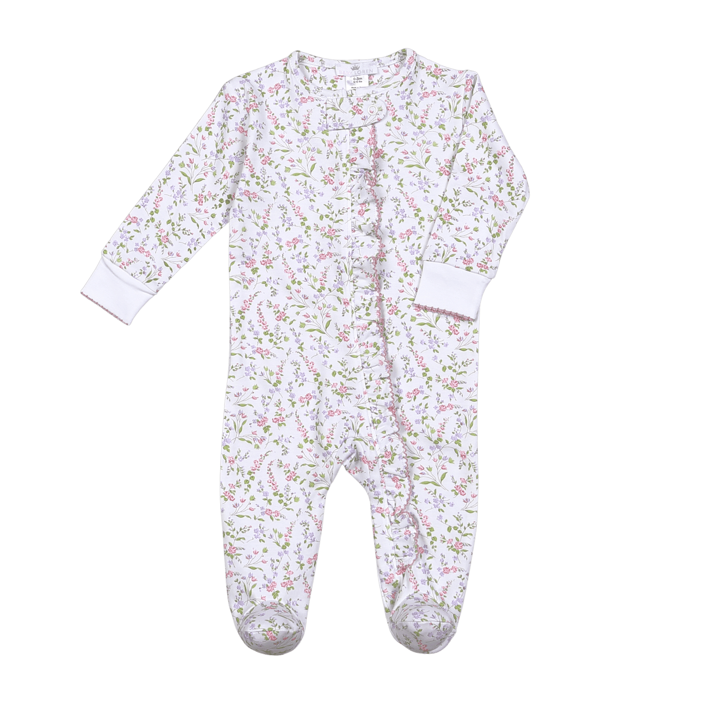 EVE-299 Evelyn coral and purple Floral Pima Zipper Footie