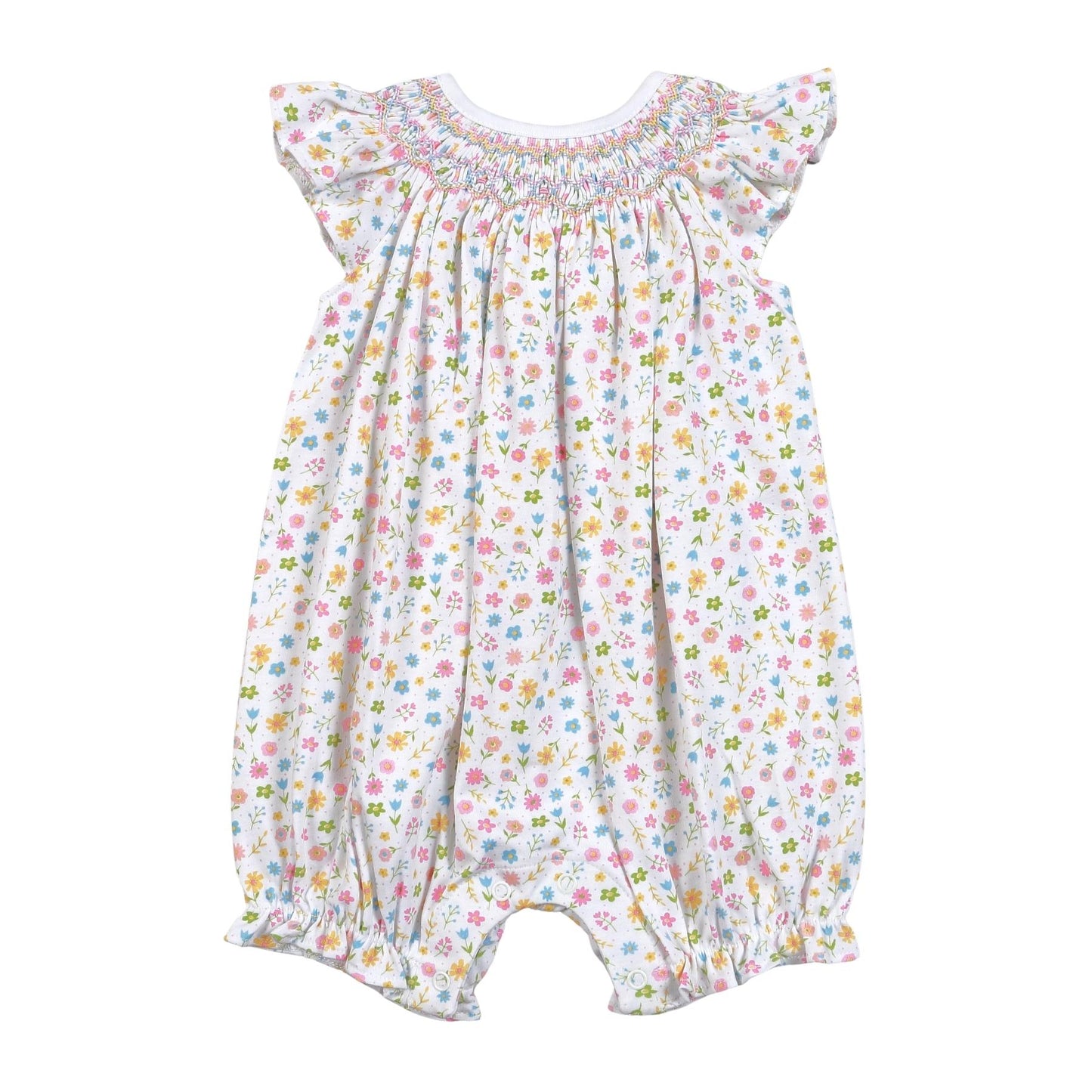 ELL-430 ELLA PINK FLORAL HAND SMOCKED BISHOP BUBBLE