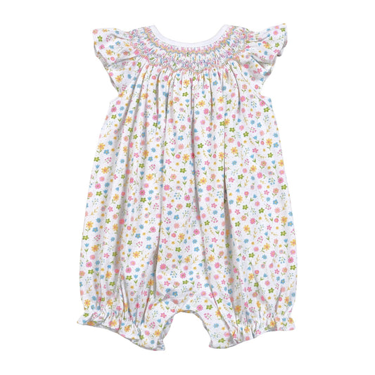 ELL-430 ELLA PINK FLORAL HAND SMOCKED BISHOP BUBBLE