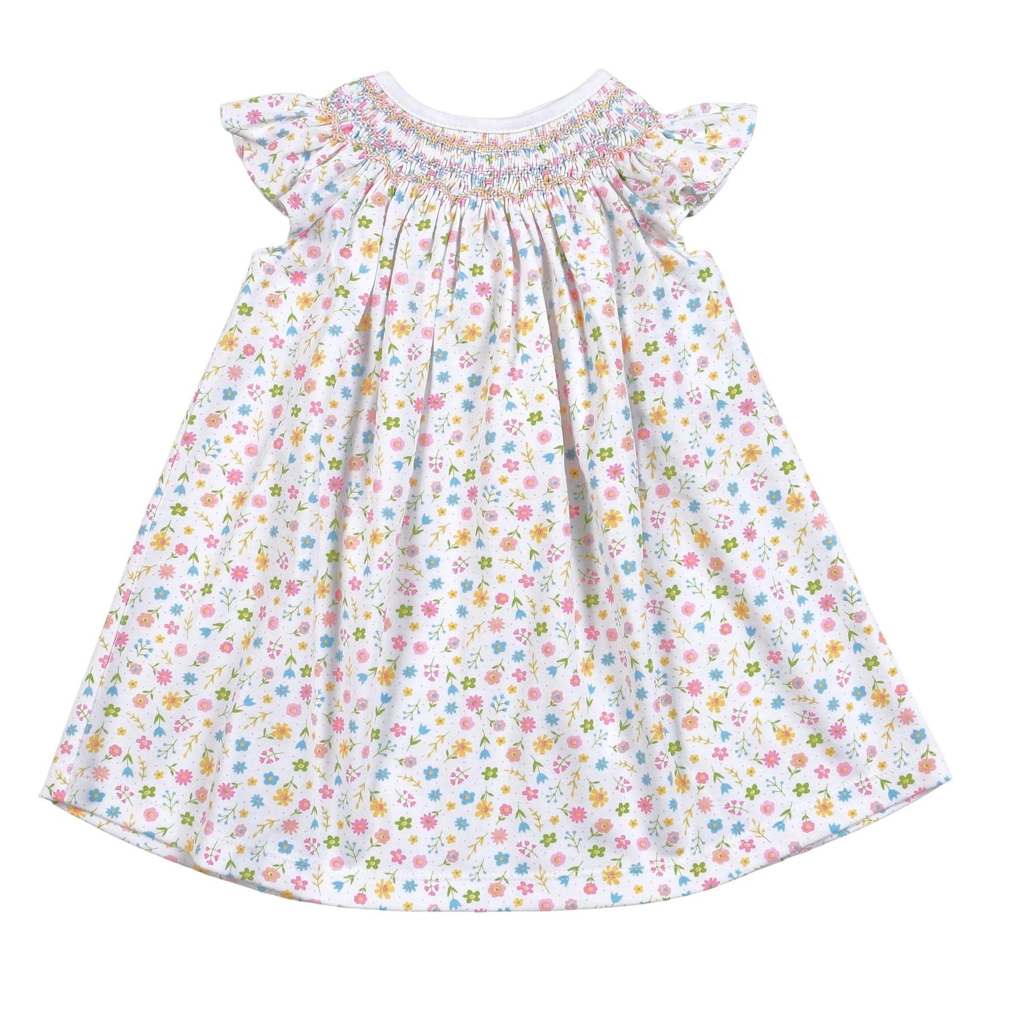 ELL-440 ELLA PINK FLORAL HAND SMOCKED BISHOP DRESS
