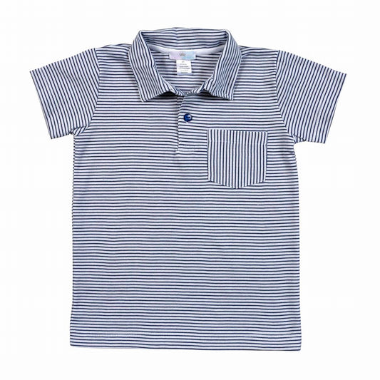 NVS-310 NAVY BLUE STRIPES  COLLARED  T-SHIRT