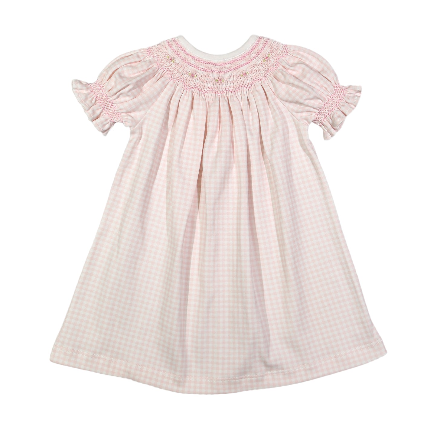 SUS-240 Sussie Pink Gingham Pima Hand Smocked Bishop Dress