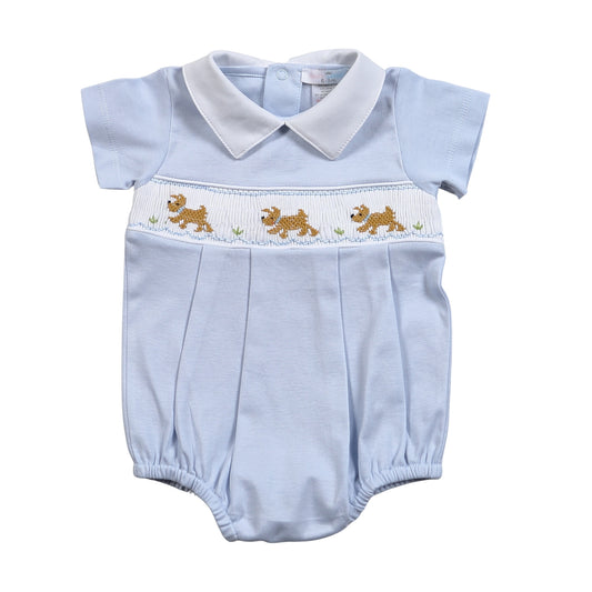 DOGS BLUE HAND SMOCKED PIMA BUBBLE