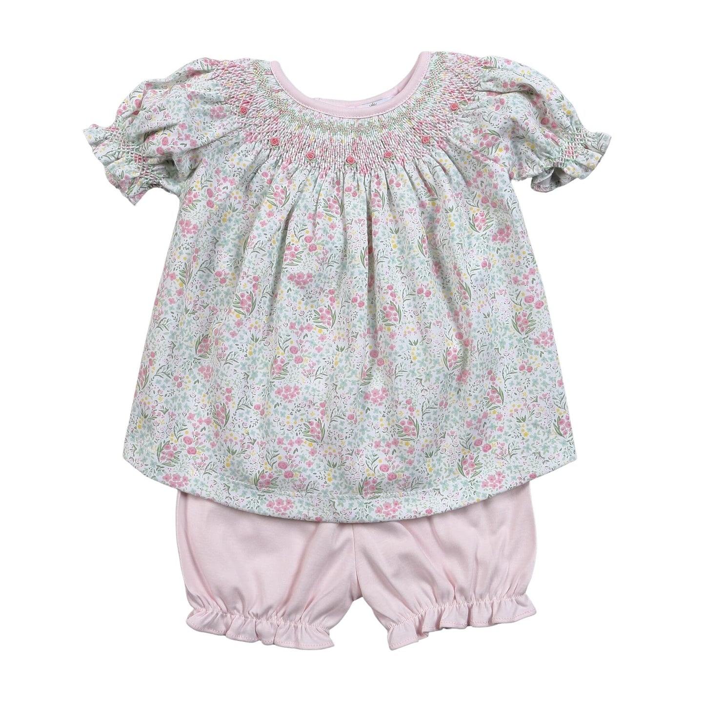 MYA FLORAL  HAND SMOCKED PIMA BISHOP BLOOMERS SET