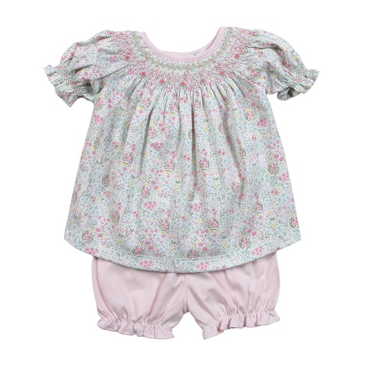 MYA FLORAL  HAND SMOCKED PIMA BISHOP BLOOMERS SET