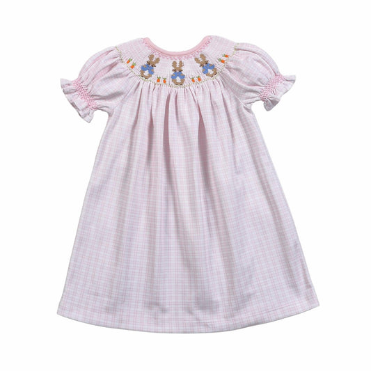 PRA-440 PETER RABBIT PINK HAND SMOCKED PIMA BISHOP DRESS