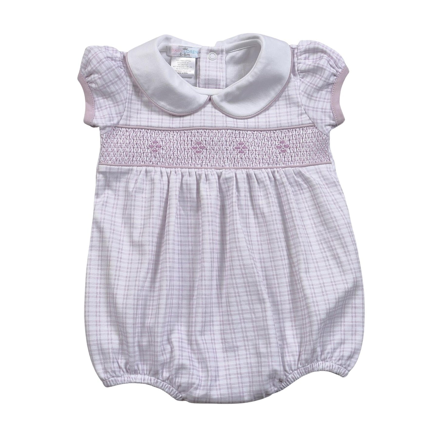 PURPLE PLAID PIMA HAND SMOCKED BUBBLE