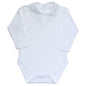 BLI-120 WHITE PIMA POINTY  COLLAR LONG SLEEVES BODYSUIT