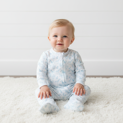 BSF-014 Blue Baby Safari Pima Zipper Footie