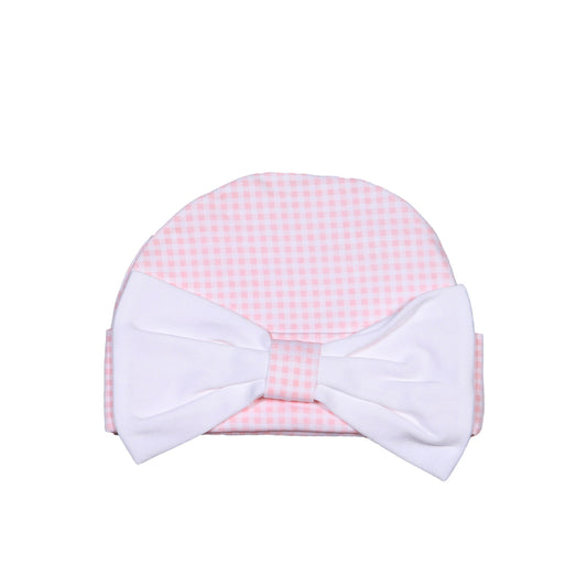 OLI-015 OLIVIA PINK  GINGHAM PIMA BOW BEANIE