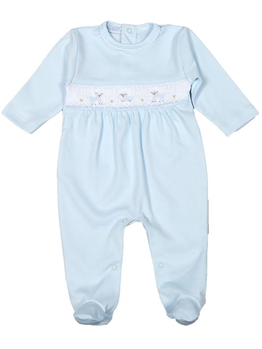 BLB2914 BLUE LITTLE SHIPS HAND SMOCKED PIMA FOOTIE
