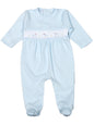 BLB2914 BLUE LITTLE SHIPS HAND SMOCKED PIMA FOOTIE