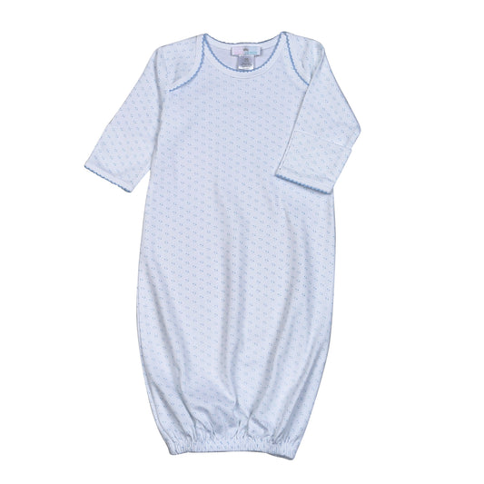 BMG-019 BLUE MICRO DOT PIMA DRESS BLUE PICOT TRIMMING