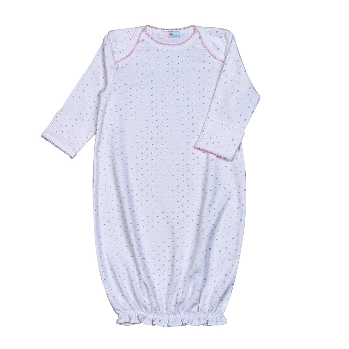 PMG-019 PINK MICRO DOT PIMA DRESS PINK PICOT TRIMMING