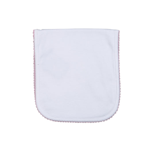 WBP-218 WHITE PIMA BURPING PAD PINK TRIM
