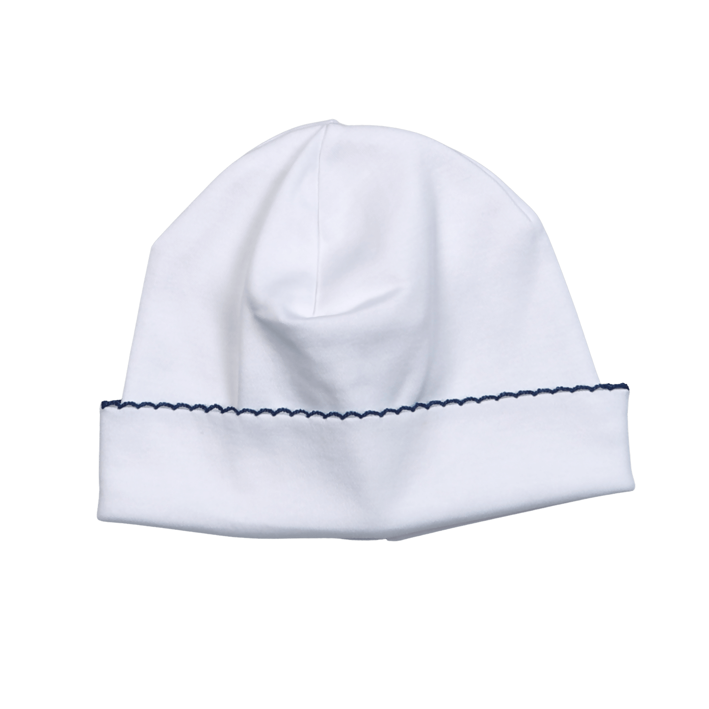 WHN-915 WHITE PIMA BEANIE NAVY BLUE TRIM