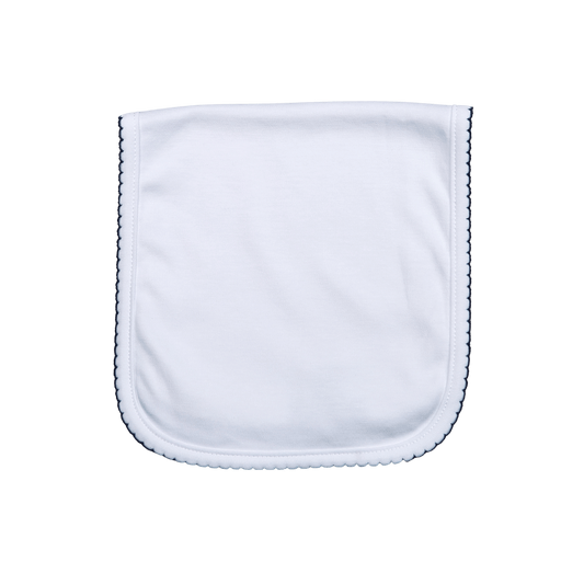 WBN-318 WHITE PIMA BURPING PAD NAVY BLUE TRIM