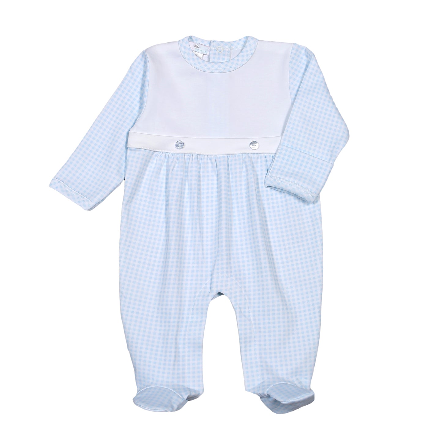 PET-414 PETER BLUE GINGHAM PIMA  FOOTIE TWO BUTTON