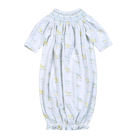RKB-519 Blue Rocking Horses Hand Smocked Bishop Gown