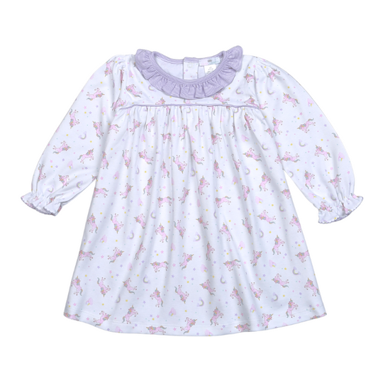 UNR-240 Unicorns Pima Dress w diaper cover