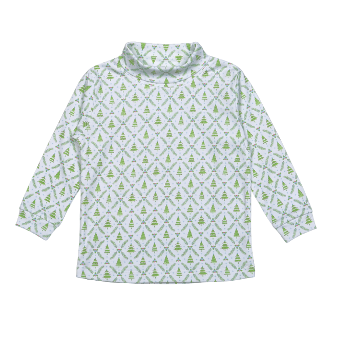 TRB-310 Blue Christmas Trees Pima turtleneck