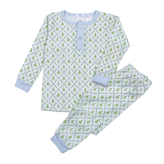 TRB-099 Blue Christmas Trees Pima Two Pcs Nightwear