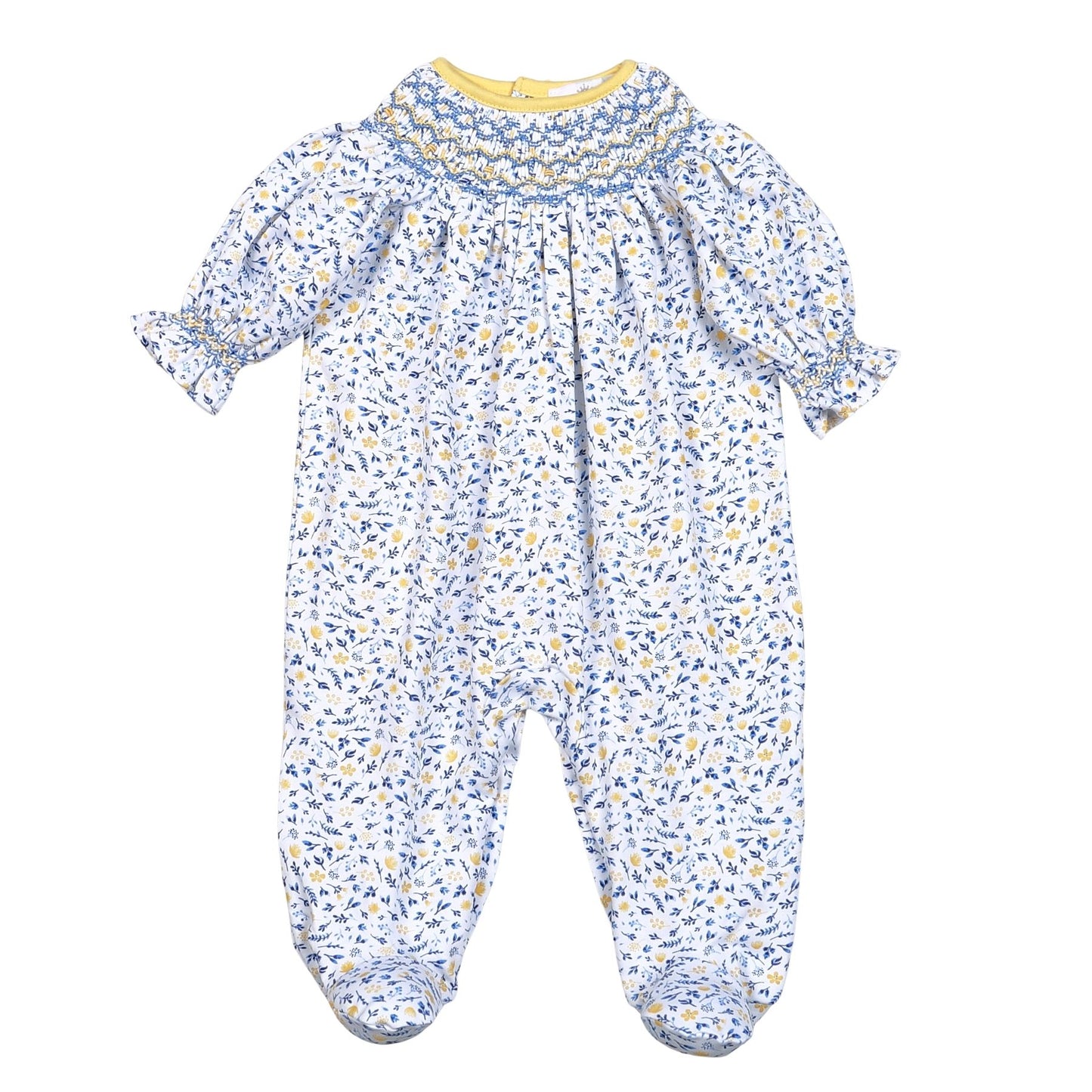 AZU-514 Azul Floral Pima Hand Smk Footie