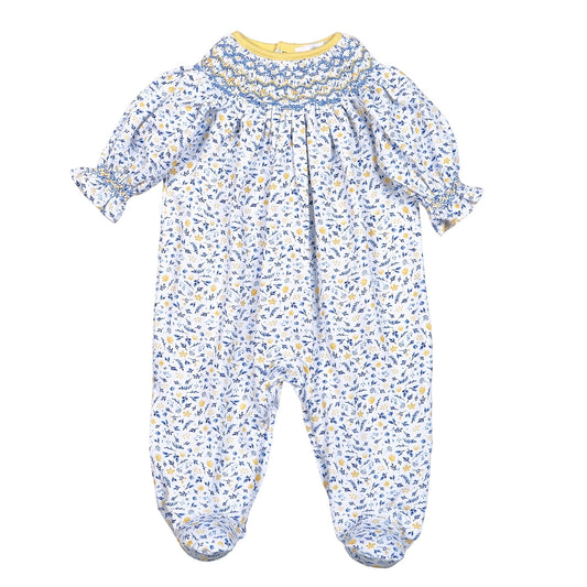 AZU-514 Azul Floral Pima Hand Smk Footie