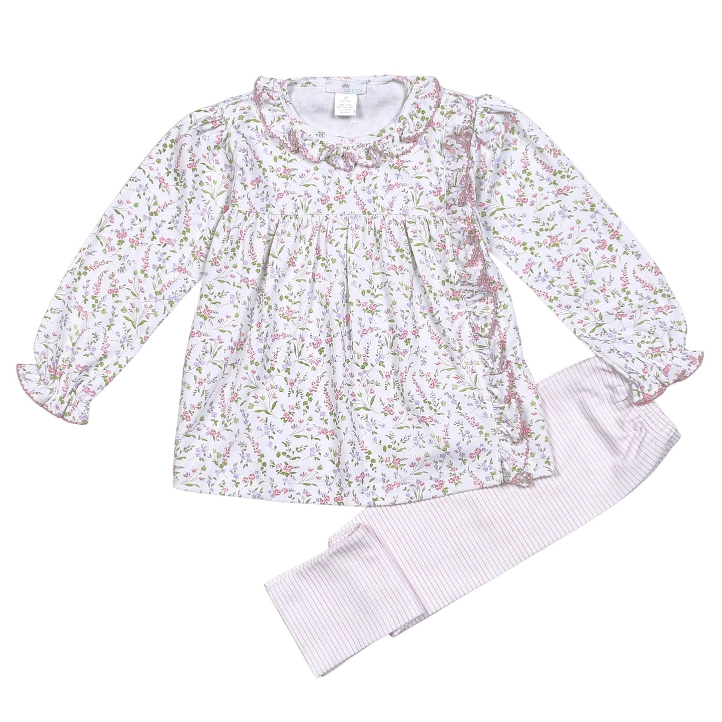 EVE-220 Evelyn coral and purple Floral Pima pants set