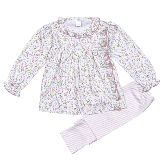 EVE-220 Evelyn coral and purple Floral Pima pants set