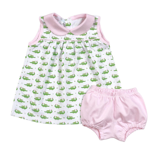 ALG-320 PINK ALLIGATORS BLOOMERS SET
