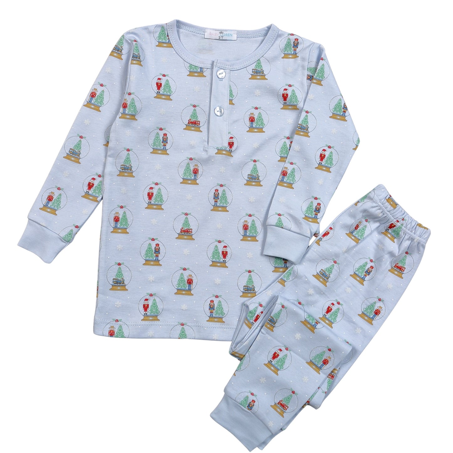 XSN-099 Blue Christmas Snow Globes Pima Two Pcs Loungewear