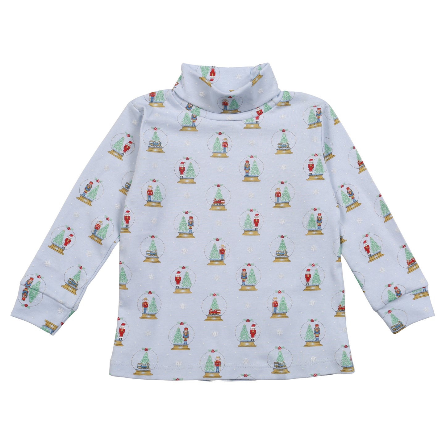 XSN-210 Blue Christmas Snow Globes Pima turtleneck