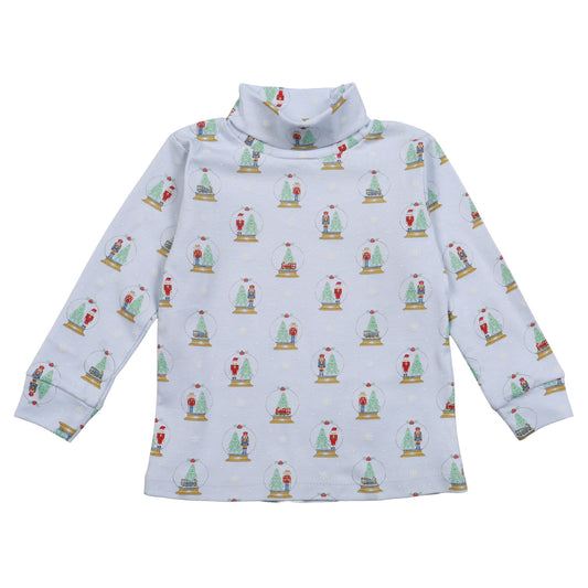 XSN-210 Blue Christmas Snow Globes Pima turtleneck