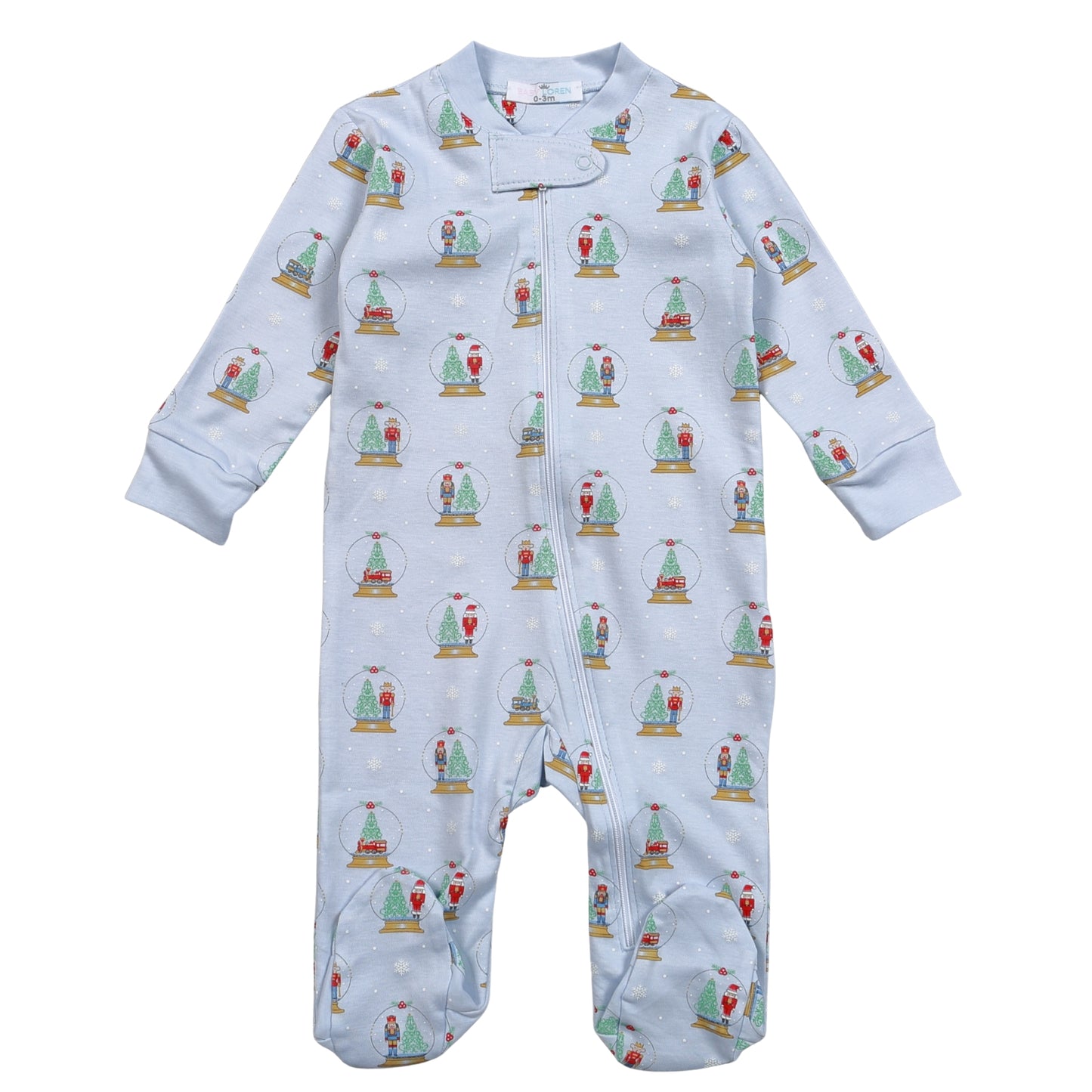 XSN-299 Blue Christmas Snow Globes Pima Zipper Footie
