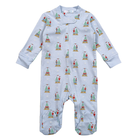 XSN-299 Blue Christmas Snow Globes Pima Zipper Footie
